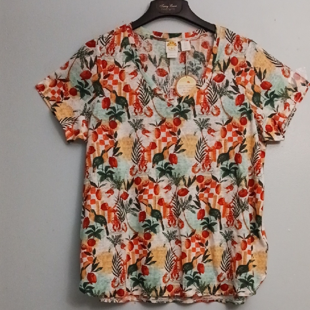 C&C California Red and Orange Flutter Sleeve Top